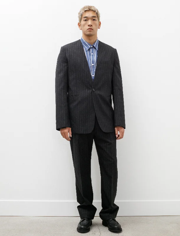 Tailored Wool Blend Trousers Black Grey Stripe