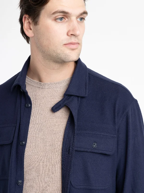 Navy Classic Fit Knit Flannel Workshirt