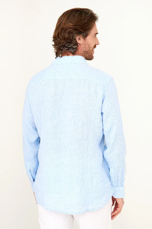 Lightweight Yarn Dye Linen Shirt - Caribbean Blue