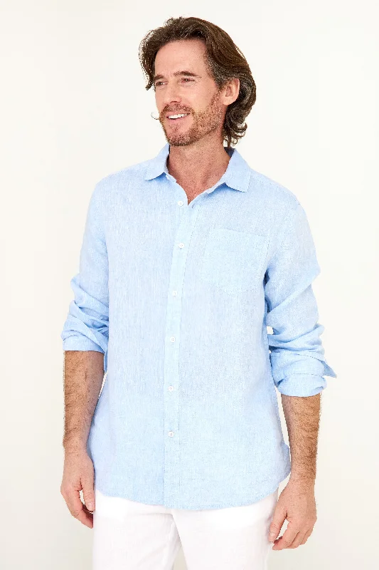 Lightweight Yarn Dye Linen Shirt - Caribbean Blue