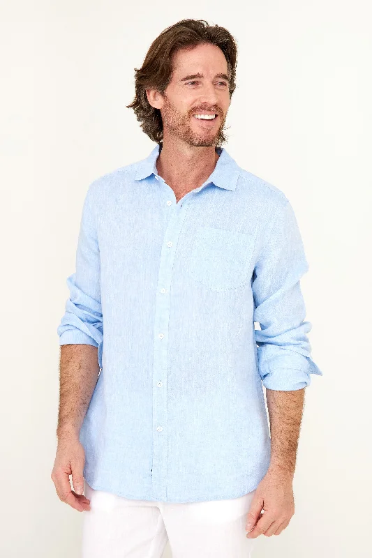 Lightweight Yarn Dye Linen Shirt - Caribbean Blue