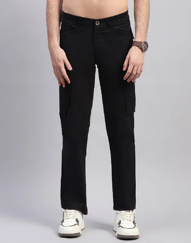 Men Black Solid Regular Fit Cargo