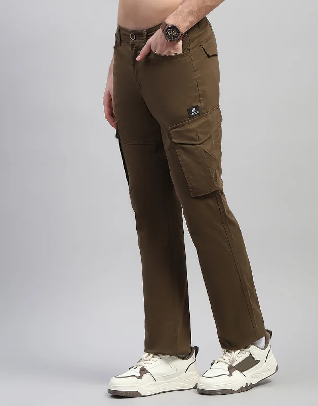 Men Brown Solid Regular Fit Cargo