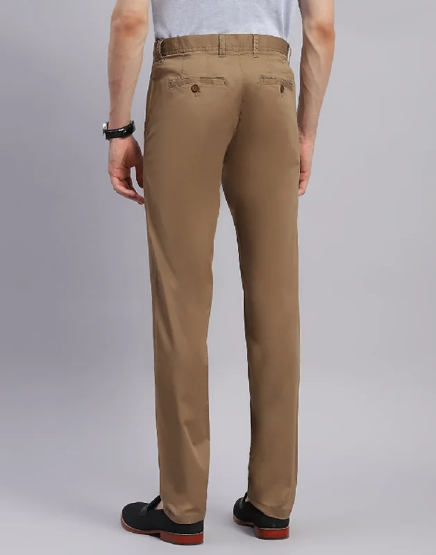 Men Brown Solid Regular Fit Trouser