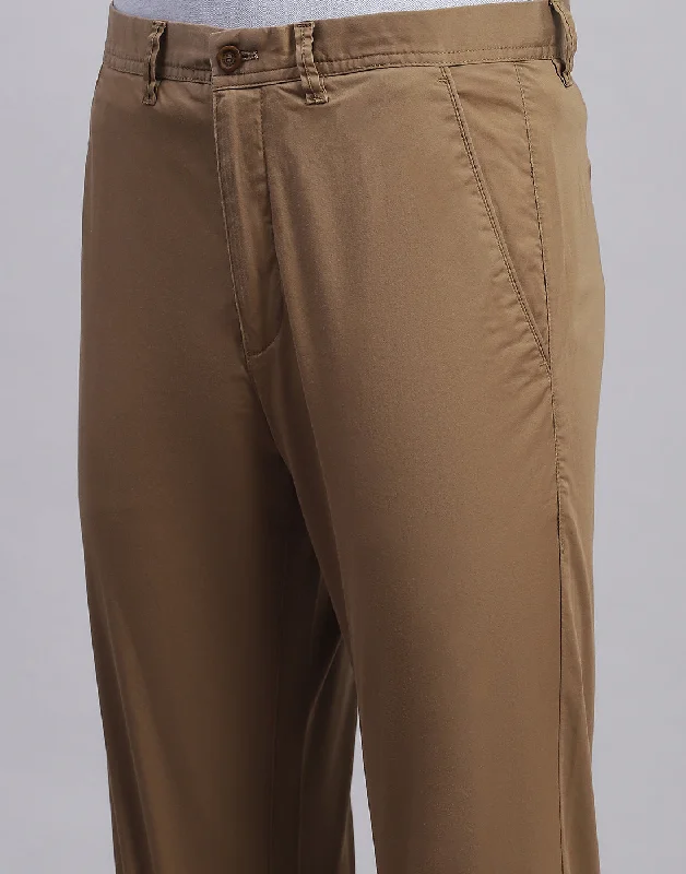 Men Brown Solid Regular Fit Trouser