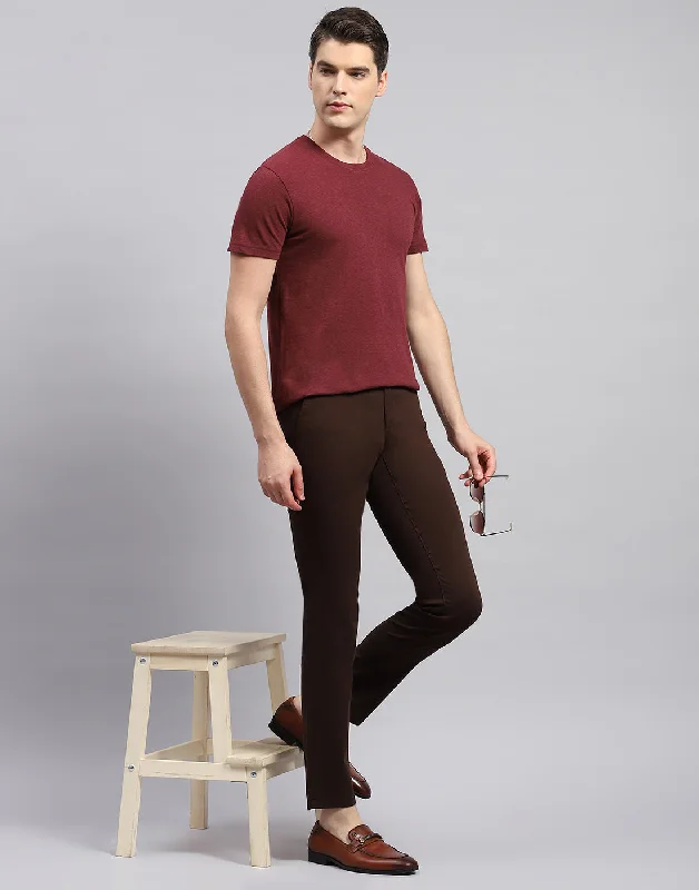 Men Brown Solid Regular Fit Trouser