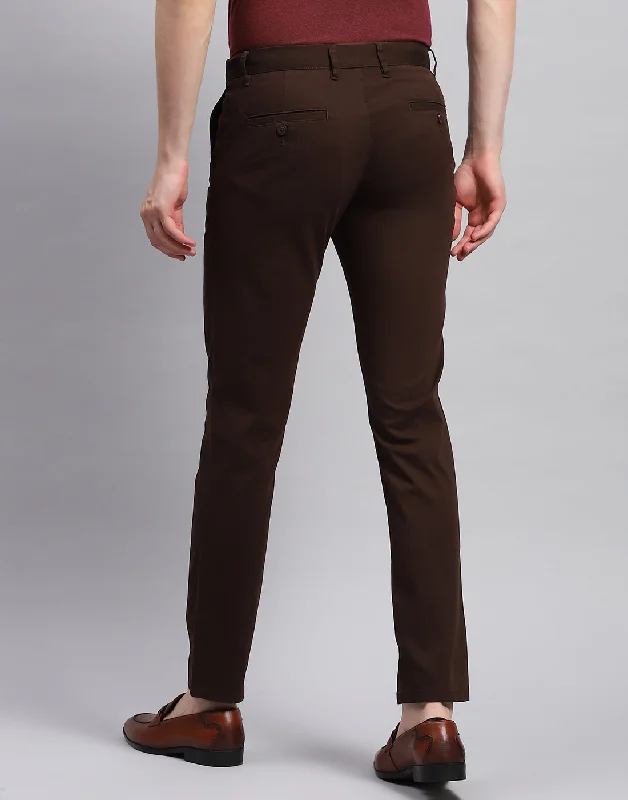 Men Brown Solid Regular Fit Trouser