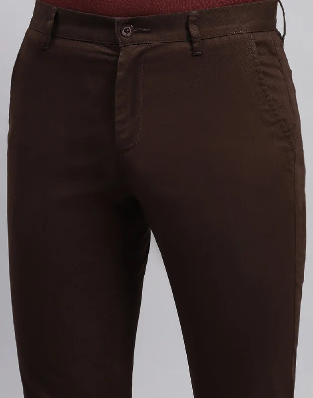 Men Brown Solid Regular Fit Trouser