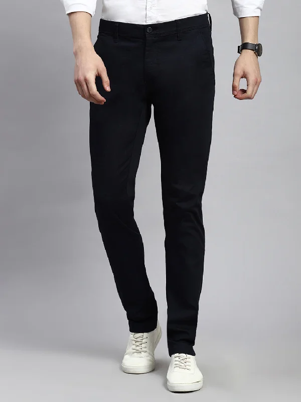 Men Navy Blue Regular Fit Trouser