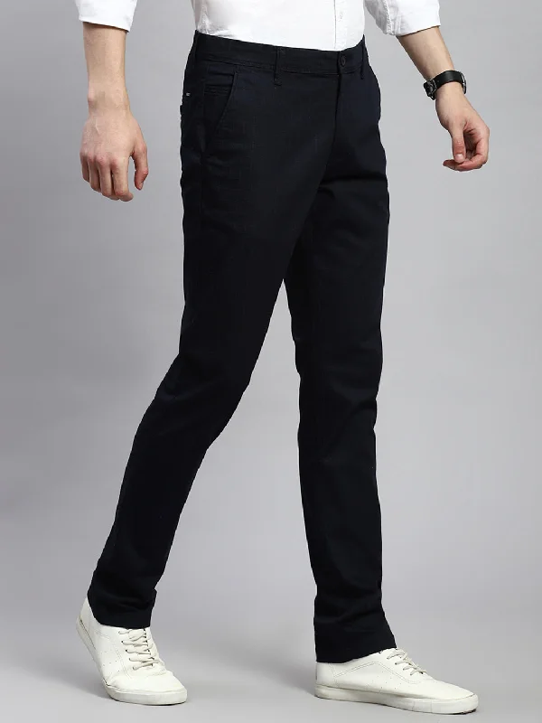 Men Navy Blue Regular Fit Trouser