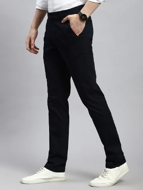 Men Navy Blue Regular Fit Trouser