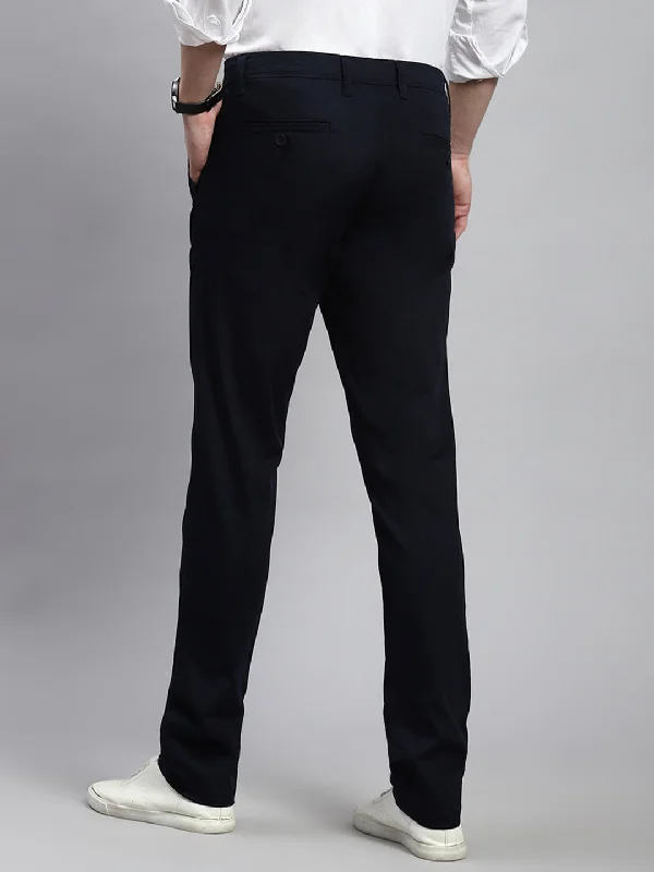 Men Navy Blue Regular Fit Trouser