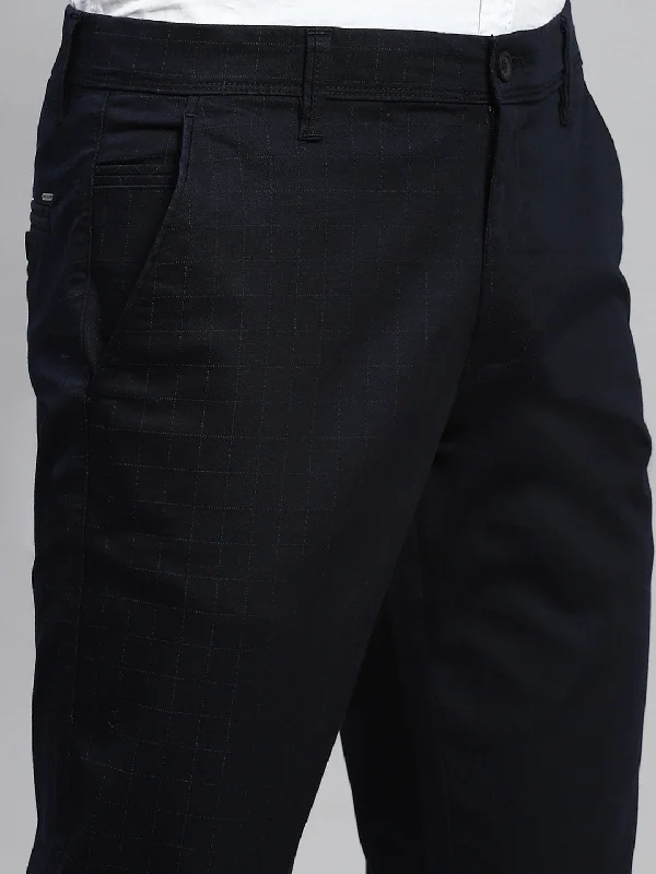 Men Navy Blue Regular Fit Trouser