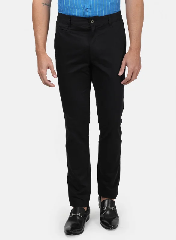 Men Black Plain Trousers