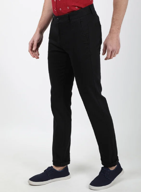 Men Black Plain Trousers