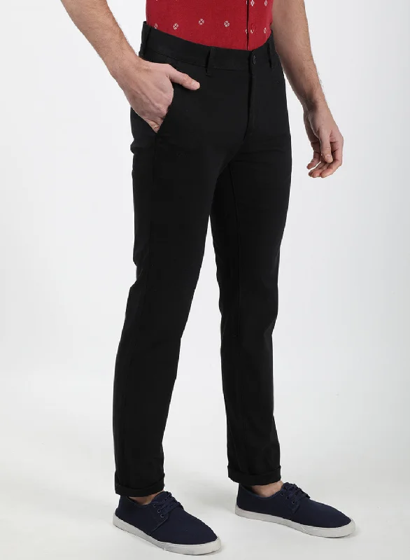 Men Black Plain Trousers