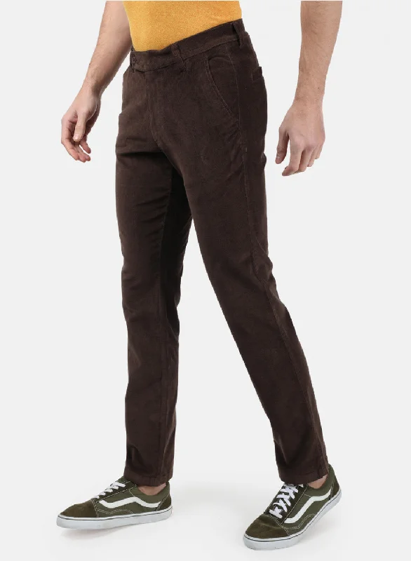 Men Brown Plain Trousers