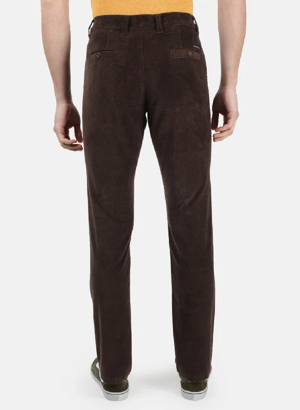 Men Brown Plain Trousers