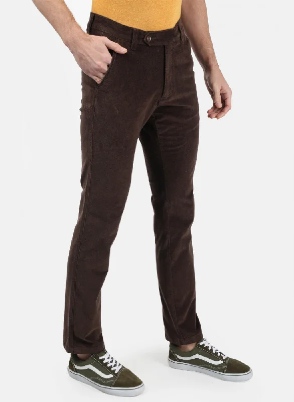 Men Brown Plain Trousers