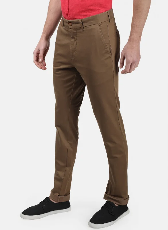 Men Brown Plain Trousers