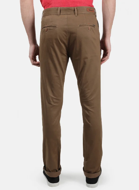 Men Brown Plain Trousers