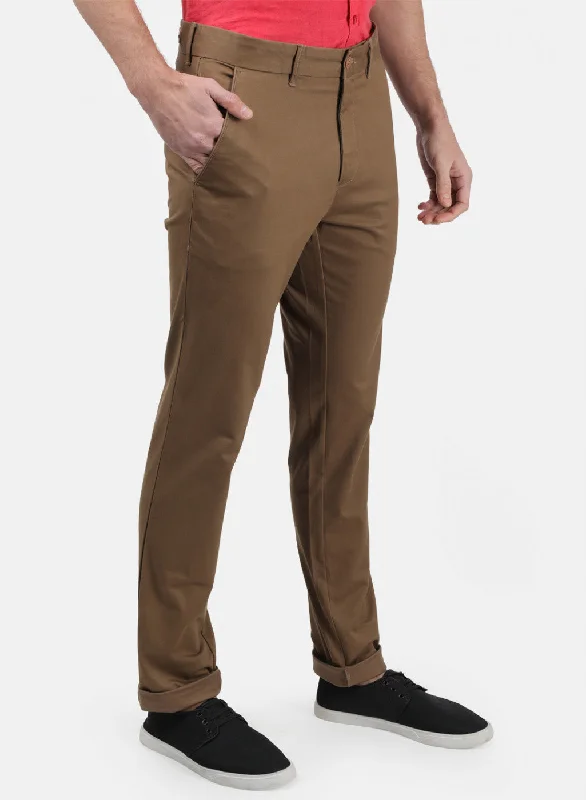 Men Brown Plain Trousers