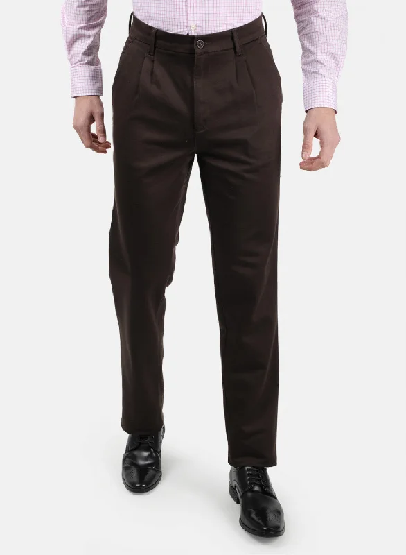 Men Brown Plain Trousers