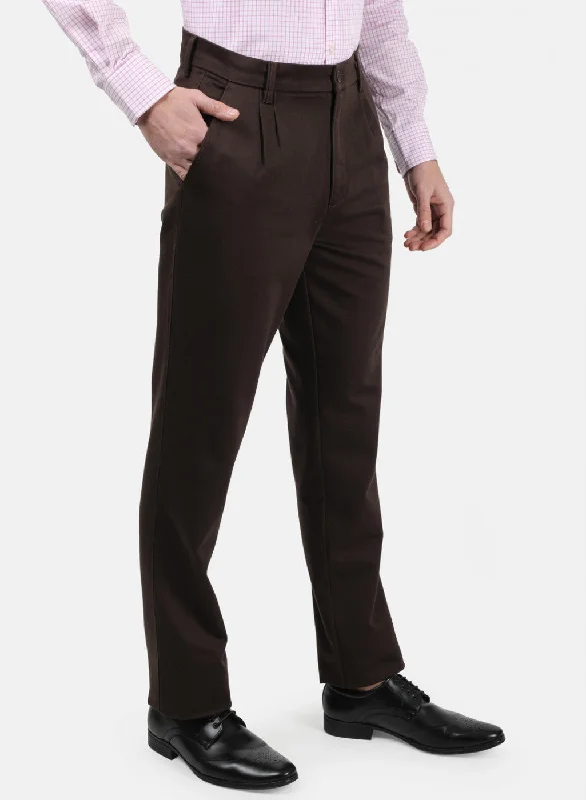 Men Brown Plain Trousers