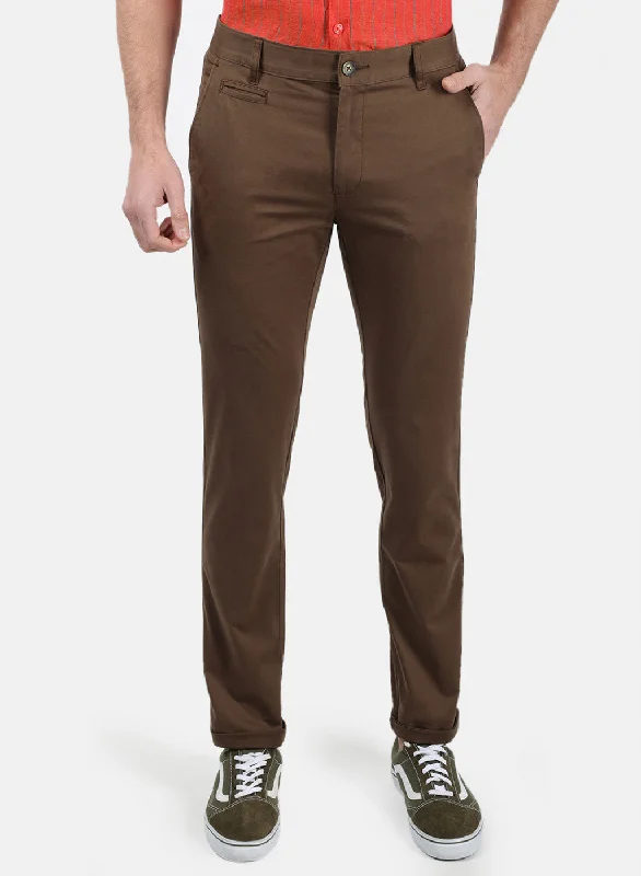 Men Brown Plain Trousers