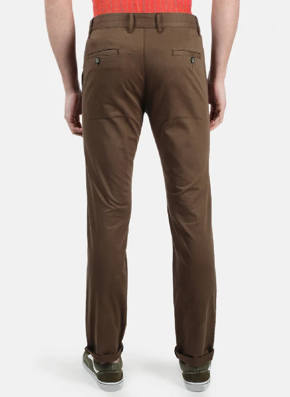 Men Brown Plain Trousers