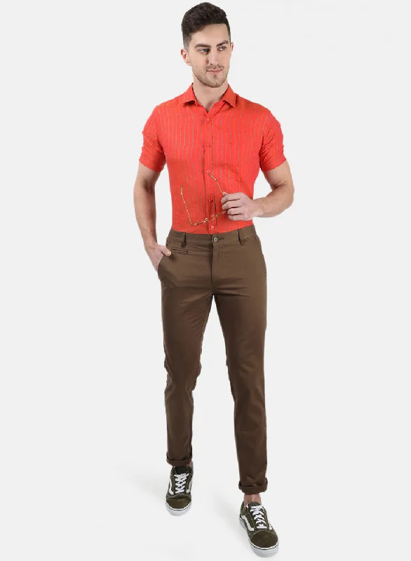 Men Brown Plain Trousers