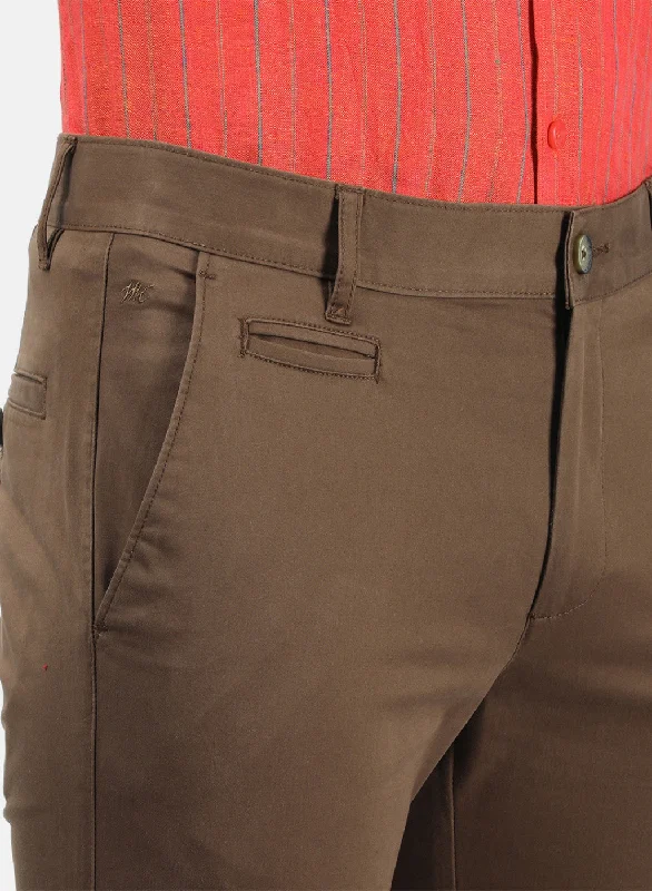 Men Brown Plain Trousers