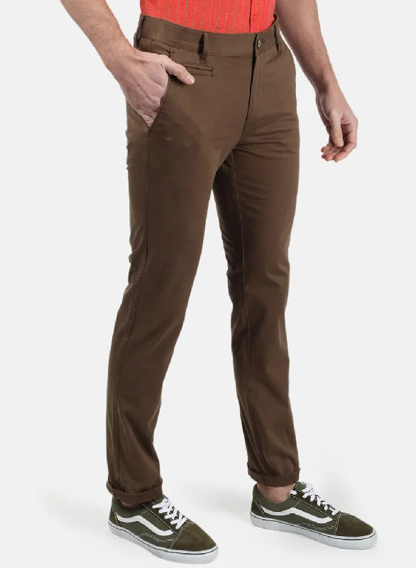 Men Brown Plain Trousers