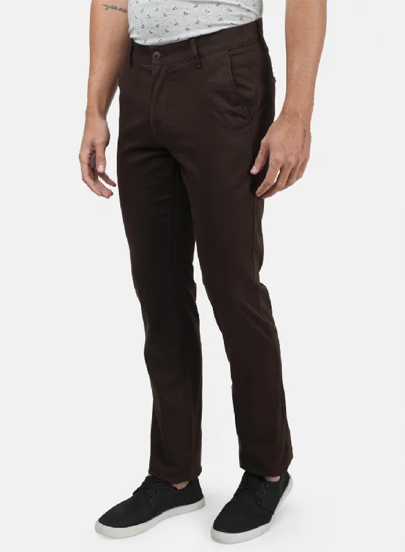 Men Brown Plain Trousers