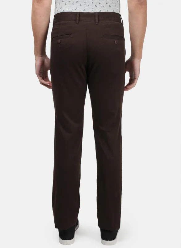 Men Brown Plain Trousers