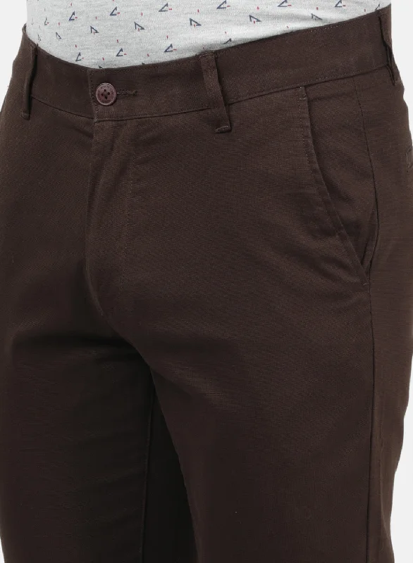 Men Brown Plain Trousers