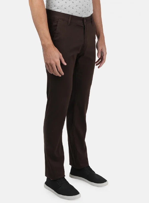 Men Brown Plain Trousers