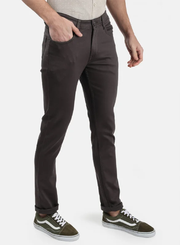 Men Grey Plain Trousers