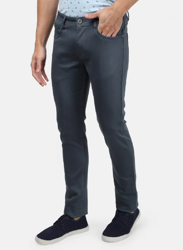 Men Grey Plain Trousers