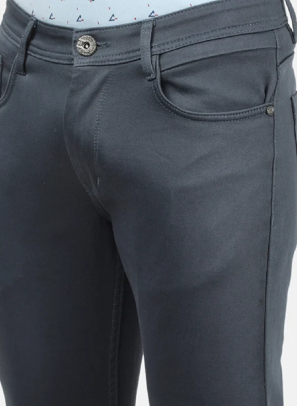 Men Grey Plain Trousers