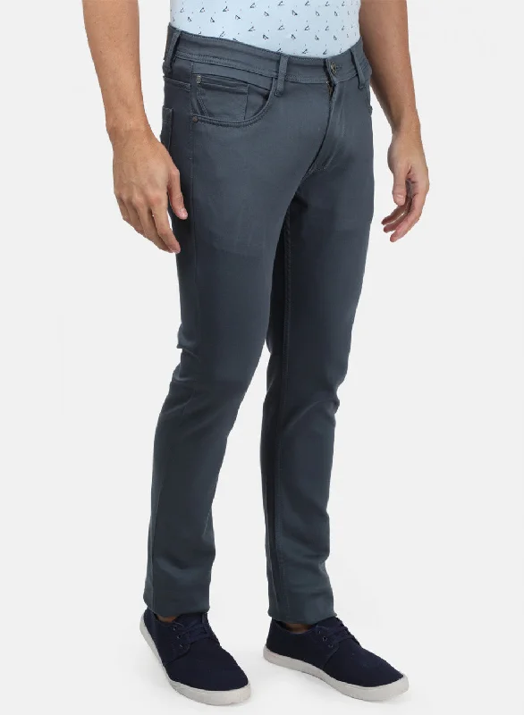 Men Grey Plain Trousers