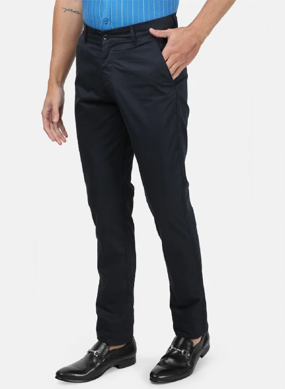 Men NAvy Blue Plain Trousers