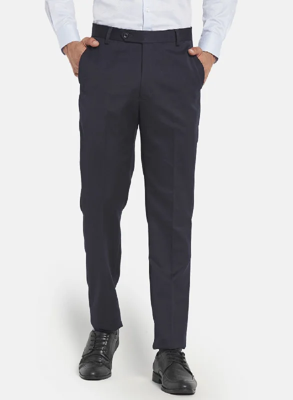 Men Navy Blue Slim Fit Trouser