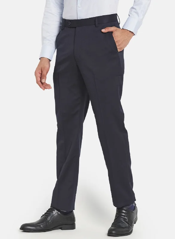 Men Navy Blue Slim Fit Trouser