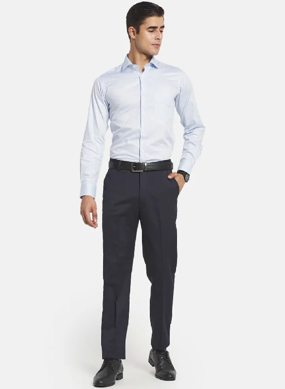 Men Navy Blue Slim Fit Trouser