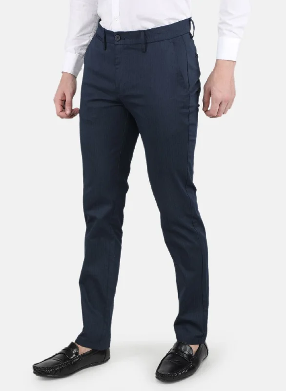 Men Navy Blue Smart Fit Trouser