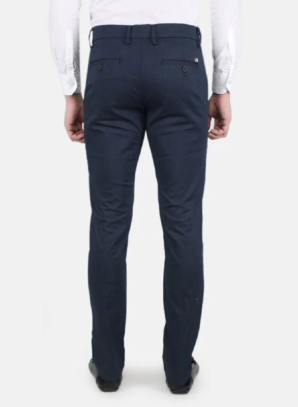 Men Navy Blue Smart Fit Trouser