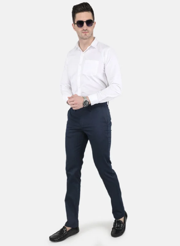 Men Navy Blue Smart Fit Trouser