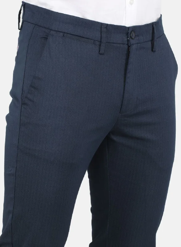 Men Navy Blue Smart Fit Trouser