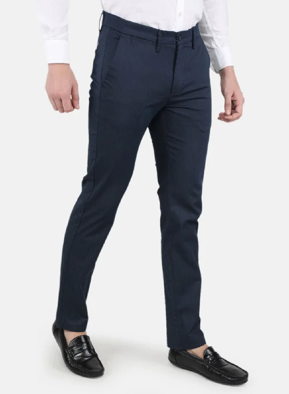 Men Navy Blue Smart Fit Trouser